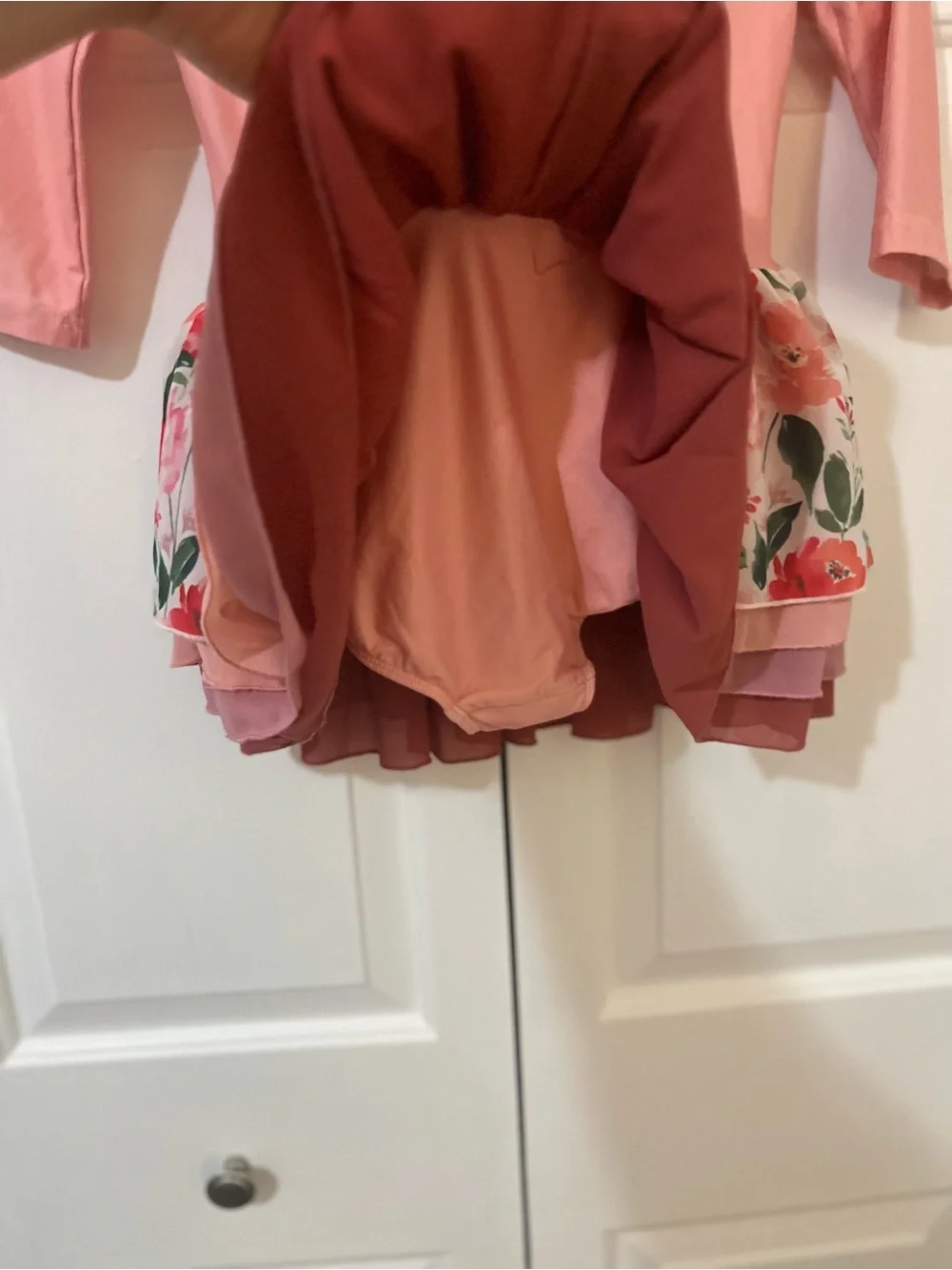 Cheeky plum Pink Floral Tiered Long-Sleeve Dance Leotard